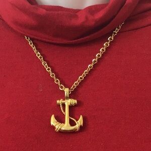 Gold Anchor Pendant Necklace – Nautical Stainless Steel Chain set